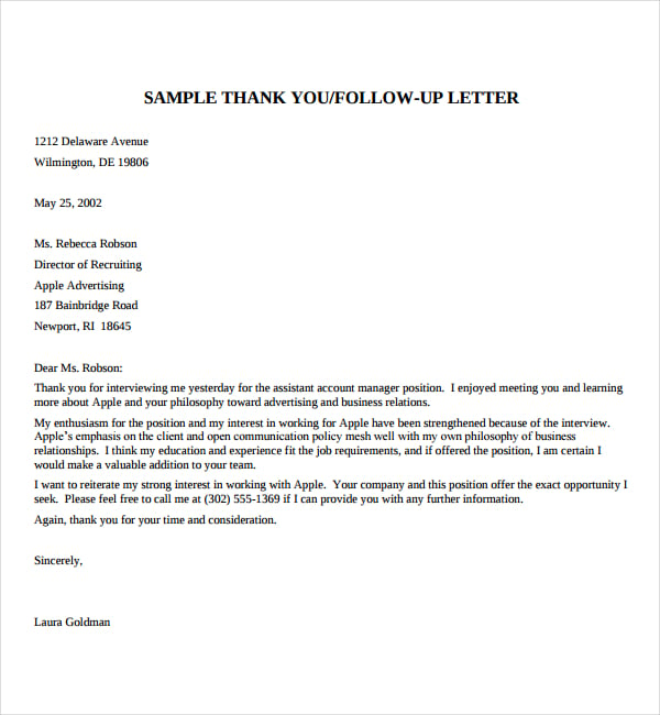 4+ Employment Follow Up Letter Templates - PDF