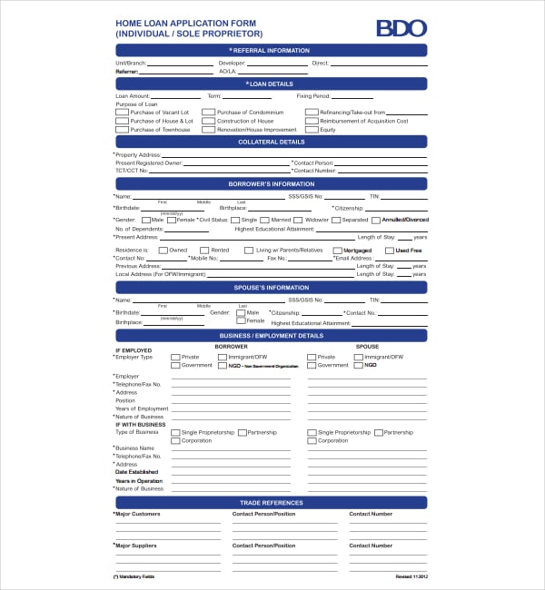 Loan Application Forms 12+ Free Printable Word, Excel