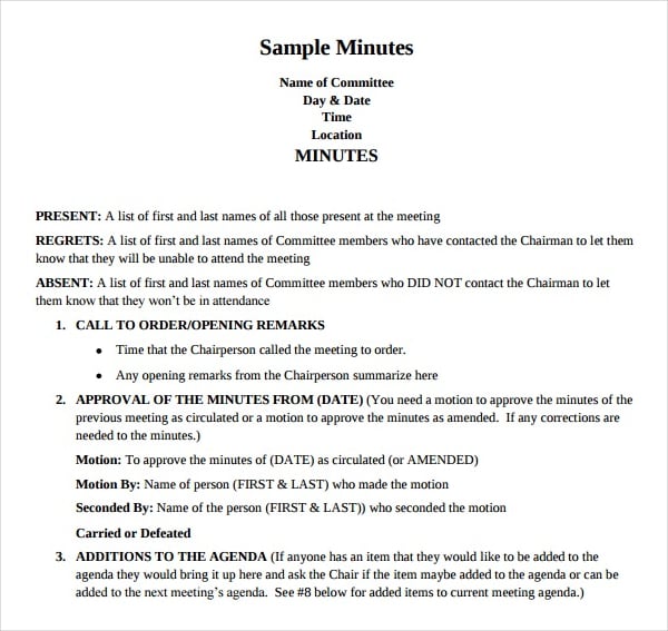 sample minutes template