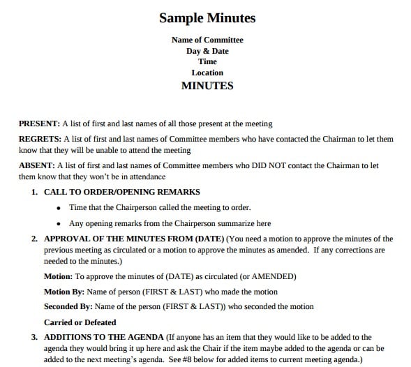 sample minutes