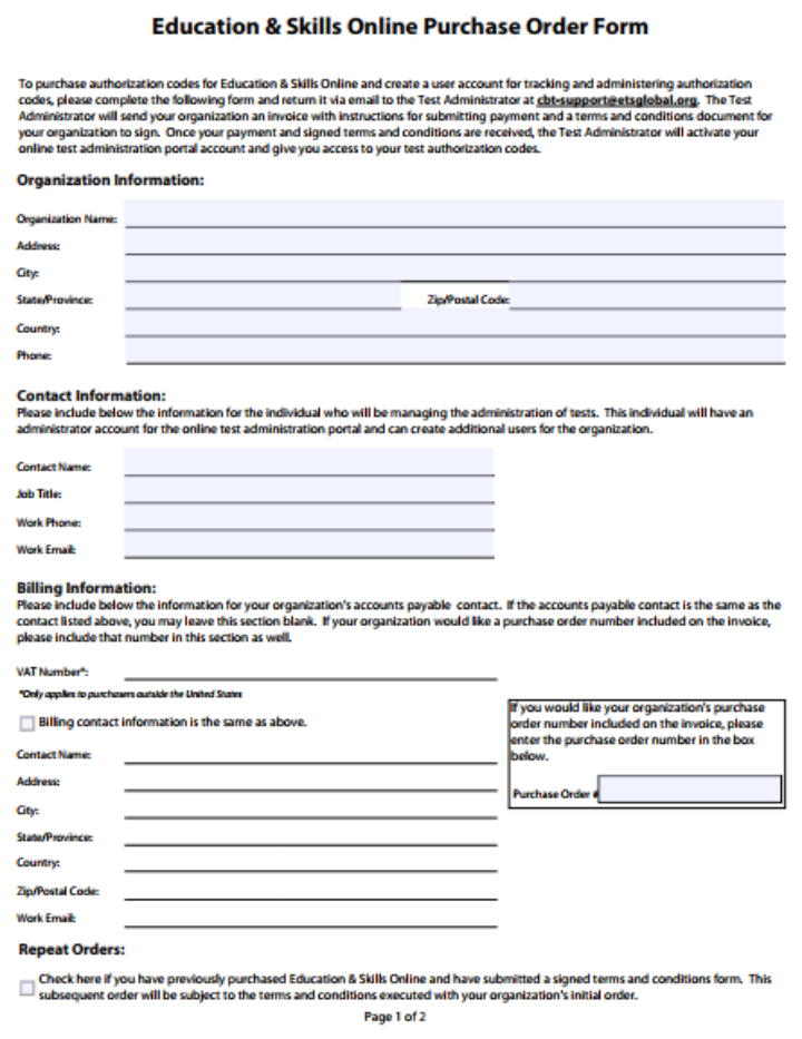 sample online purchase order form