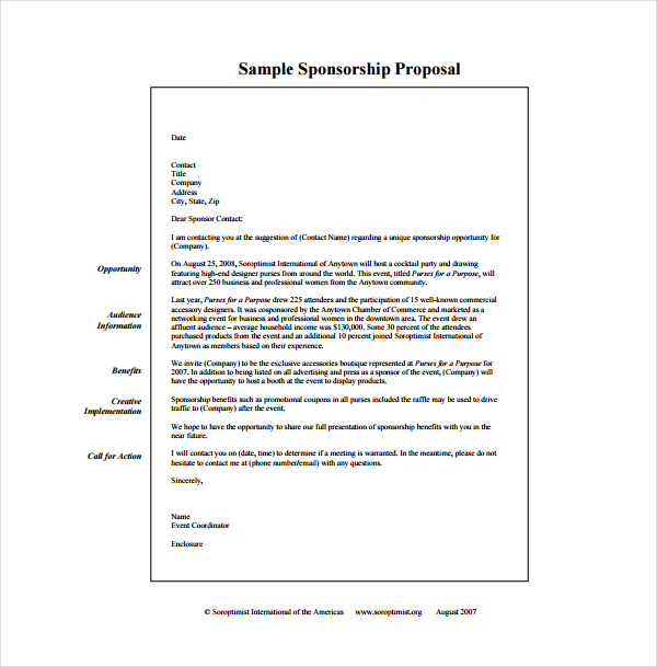 sample sponsorship proposal letter