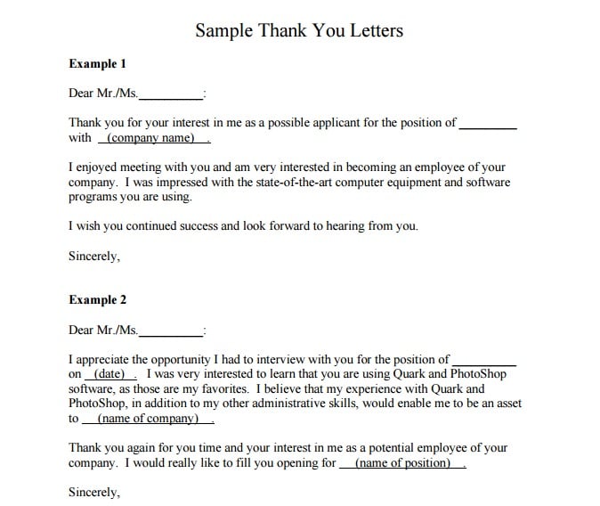 sample thank you letter