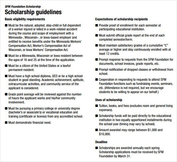 8+ Scholarship Application Form Templates PDF