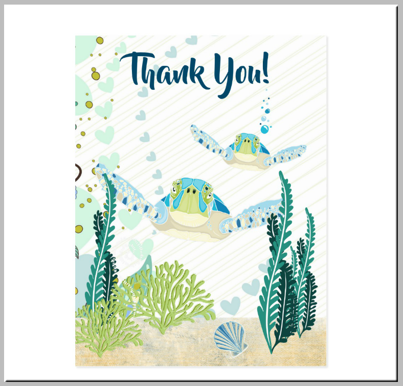 sea turtles underwater beach thank you card 788x