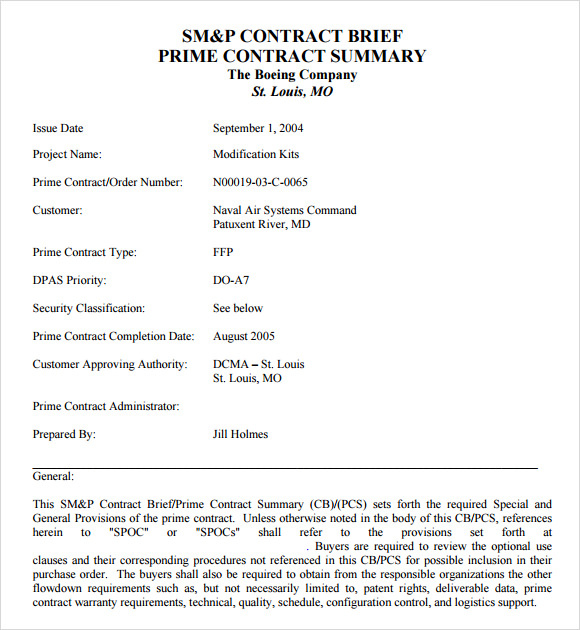 4+ Contract Summary Templates - PDF, DOC