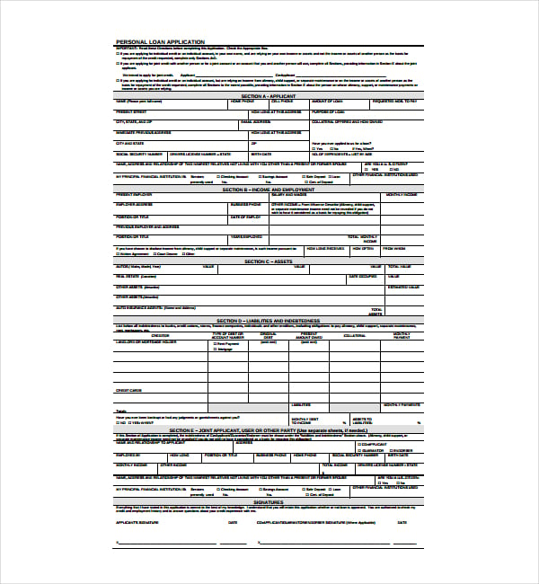 simple personal loan application form