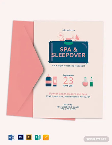spa sleepover invitation template