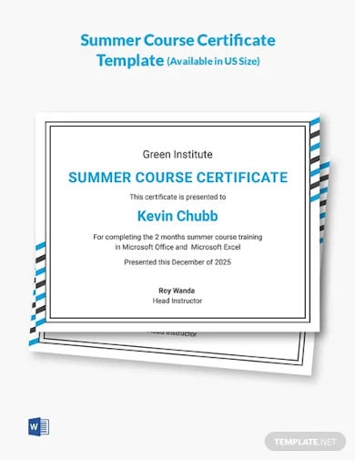 summer course certificate template