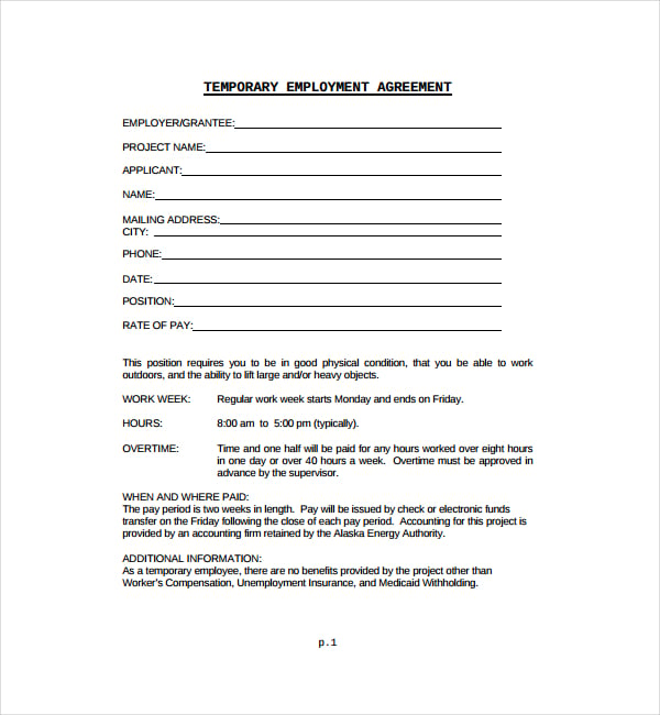 8 Temporary Employment Contract Templates Word Pages Docs Free Premium Templates