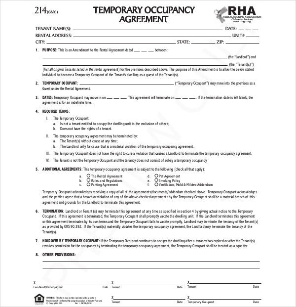 9+ Occupancy Agreement Templates PDF, DOC