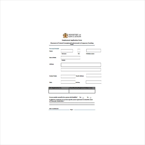 temporary teaching application form