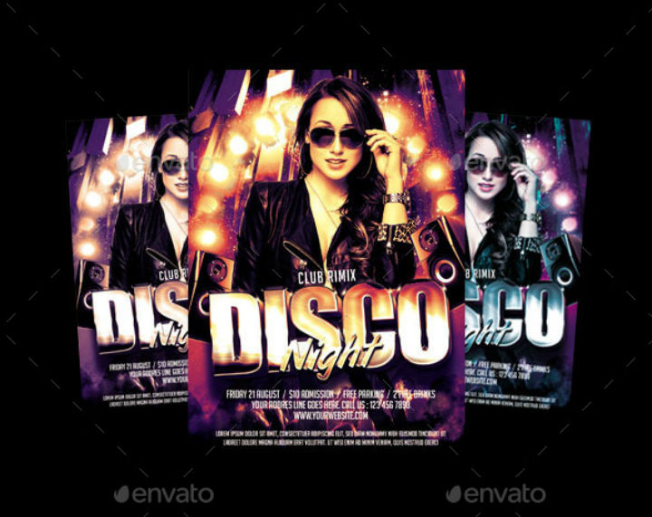 trendy disco night party invitation flyer template