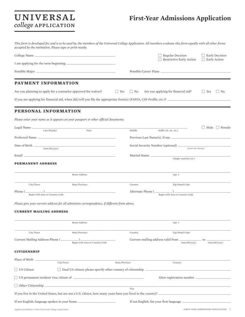 college application template word