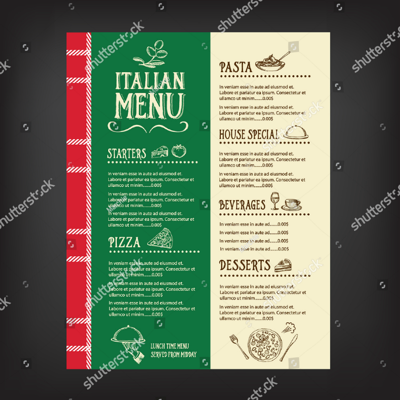 vector based italian cafe menu template 788x788