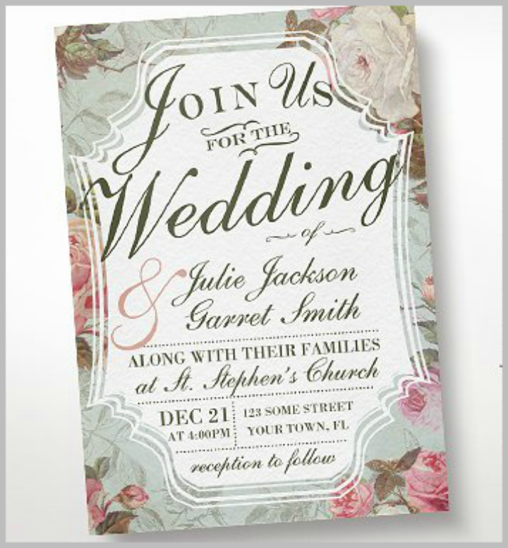 vintage rose romantic wedding invitation template