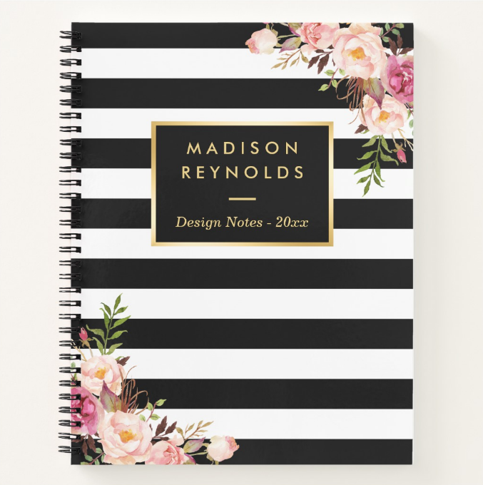 classy striped floral notebook cover template