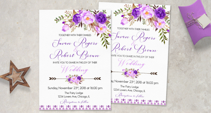 Free Vector Purple Floral Wedding Invitation Template