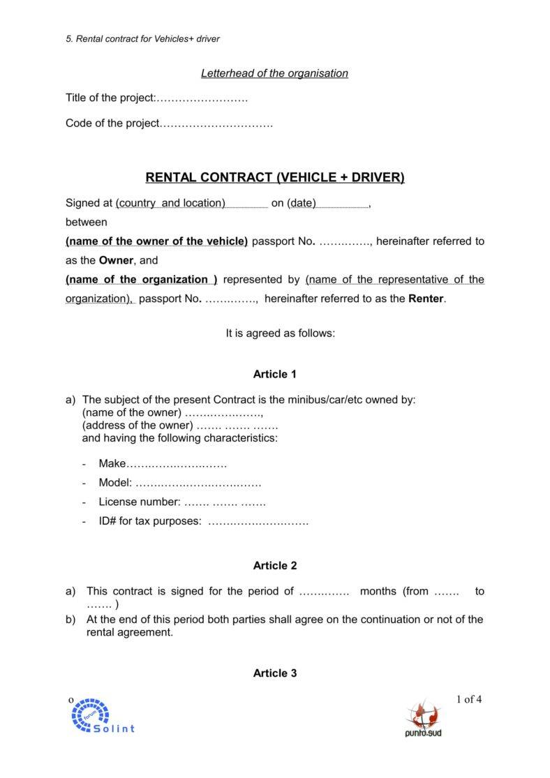 5 Car Rental Agreement Templates In Word