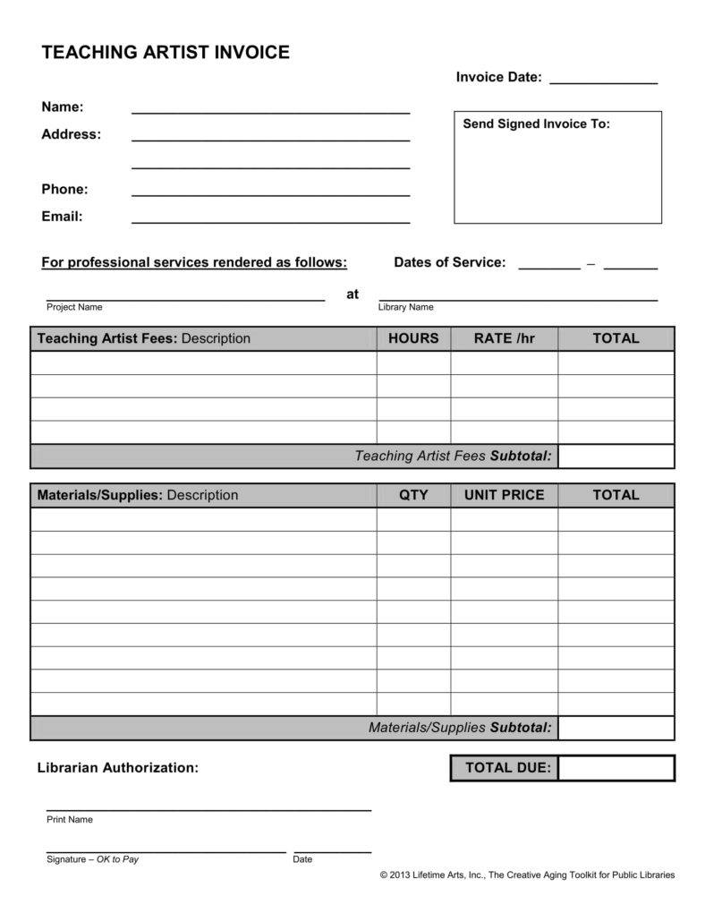 Artist Invoice Template Pdf