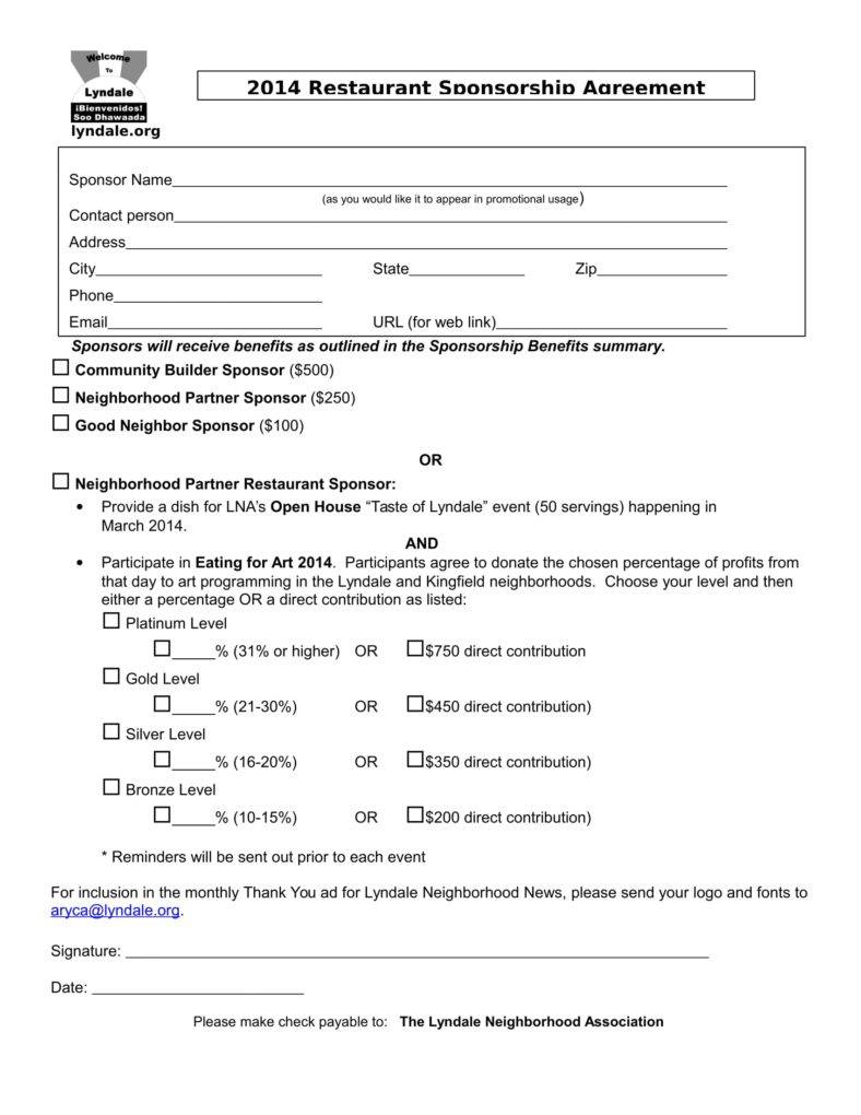 3+ Sponsorship Agreement Templates for Restaurant, Cafe and Bakery ...