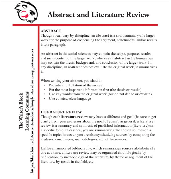 sample abstract for literature review