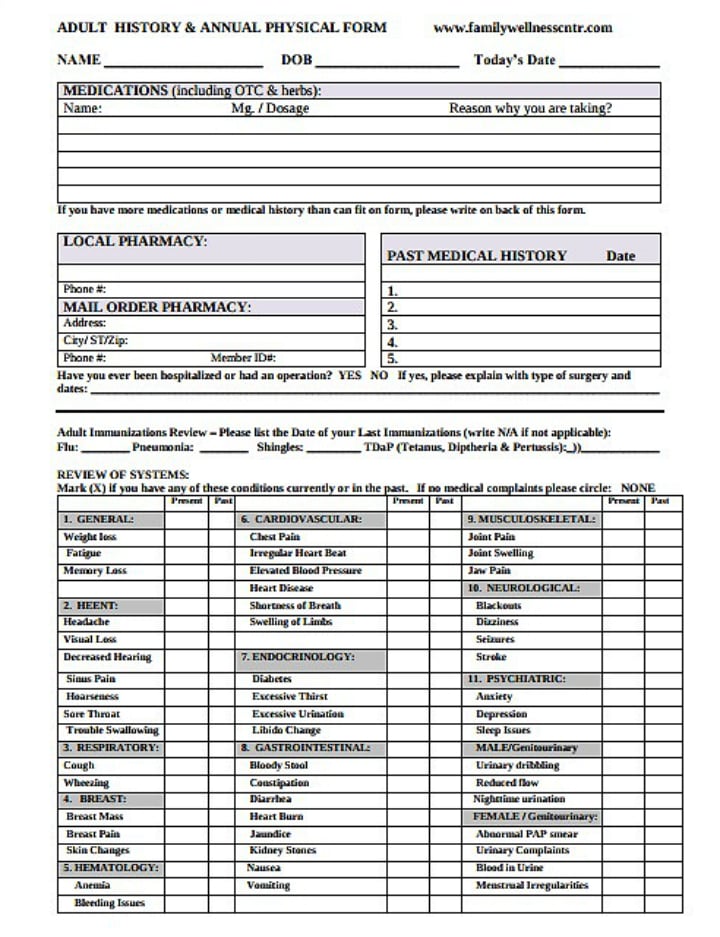 8+ Yearly Physical Form Templates PDF Free & Premium Templates