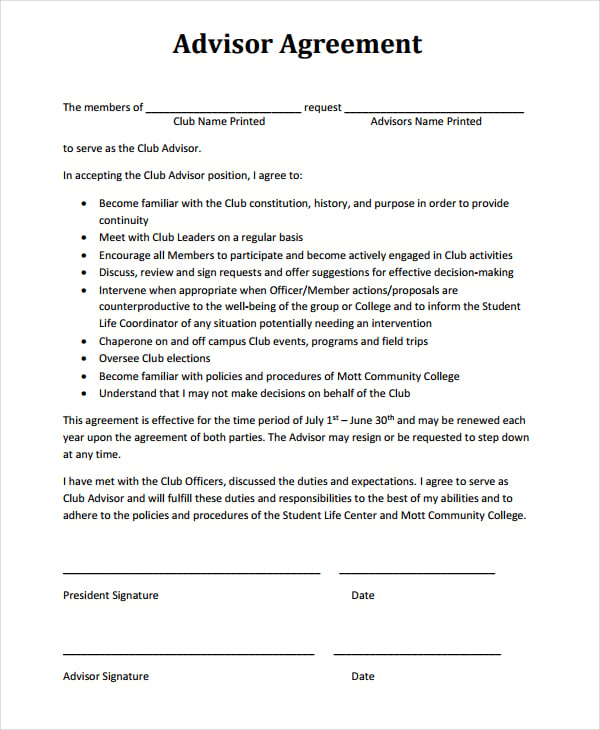 11+ Advisor Agreement Templates PDF, Word, Pages