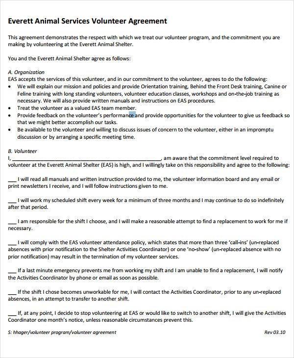 8+ Volunteer Agreement Templates - PDF, DOC