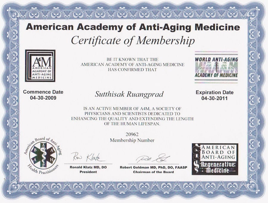 anti aging medicine membership certificate template