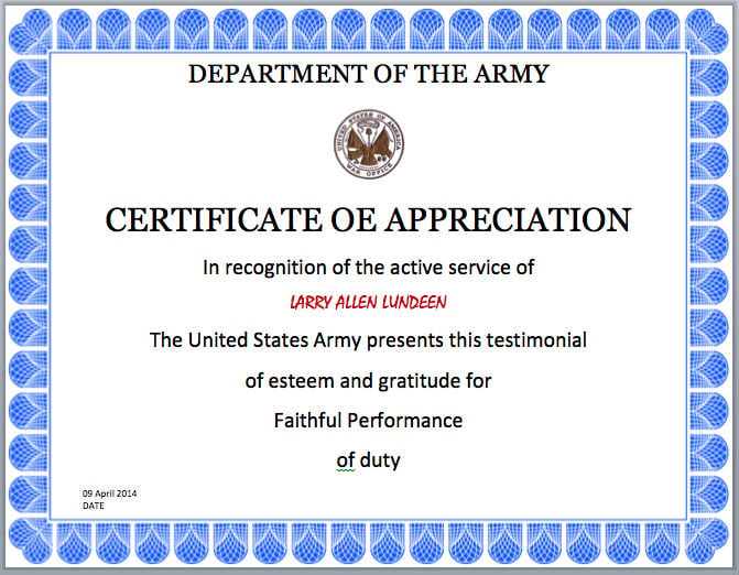 army appreciation certificate template