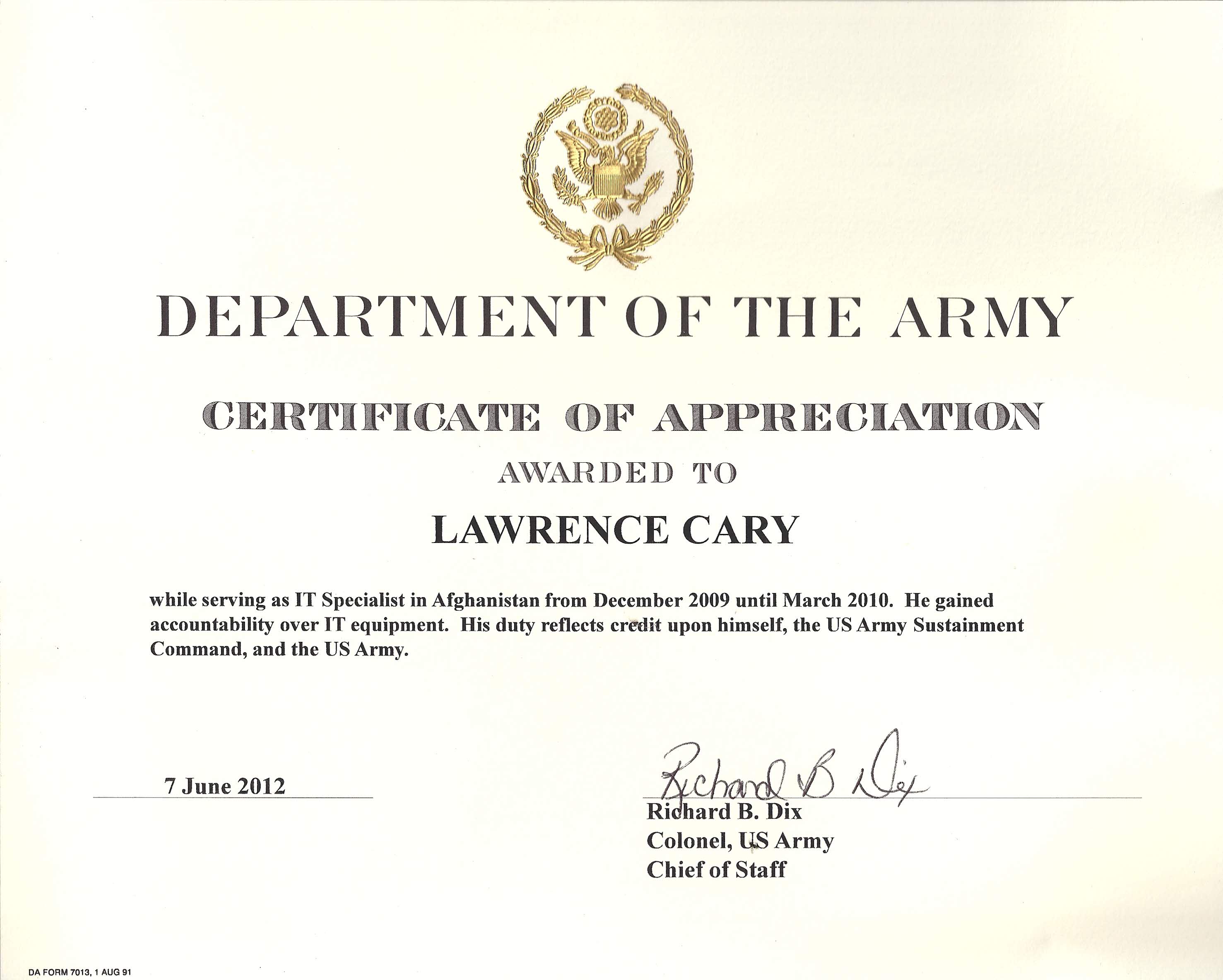6 Army Appreciation Certificate Templates PDF DOCX