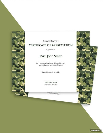 army certificate of appreciation template