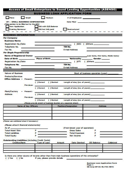 12 Business Loan Application Form Templates Pdf 