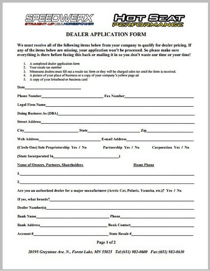 automobile dealer application form template