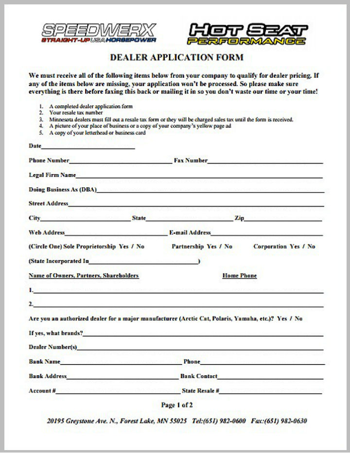 Dealer Application Form Template