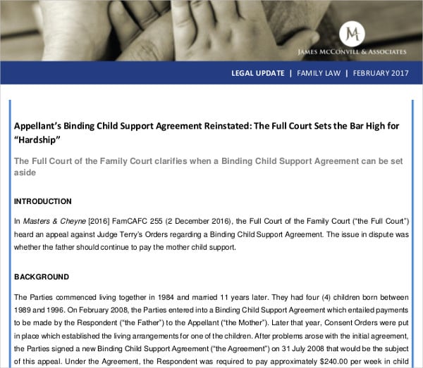 binding child support agreement