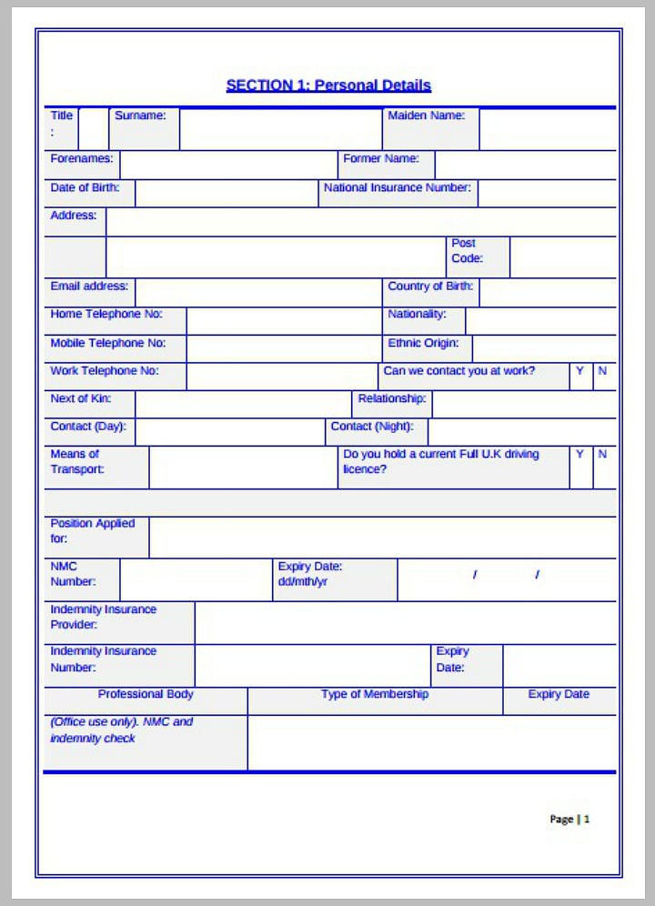 Job application forms templates