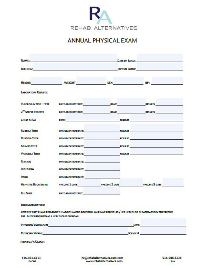 Free Printable Annual Physical Exam Form