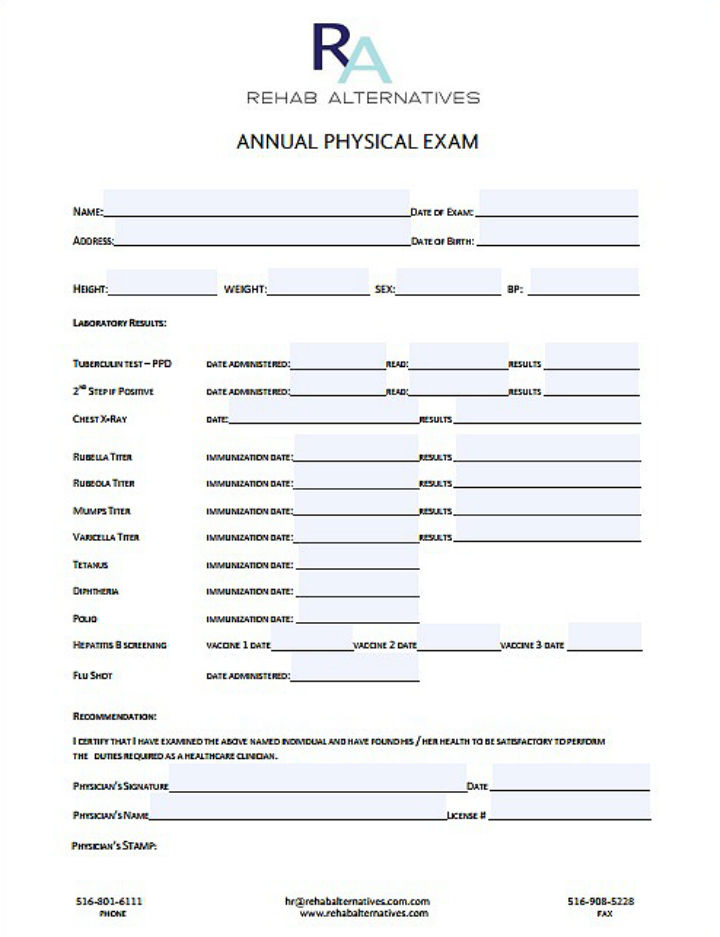 8 Yearly Physical Form Templates PDF