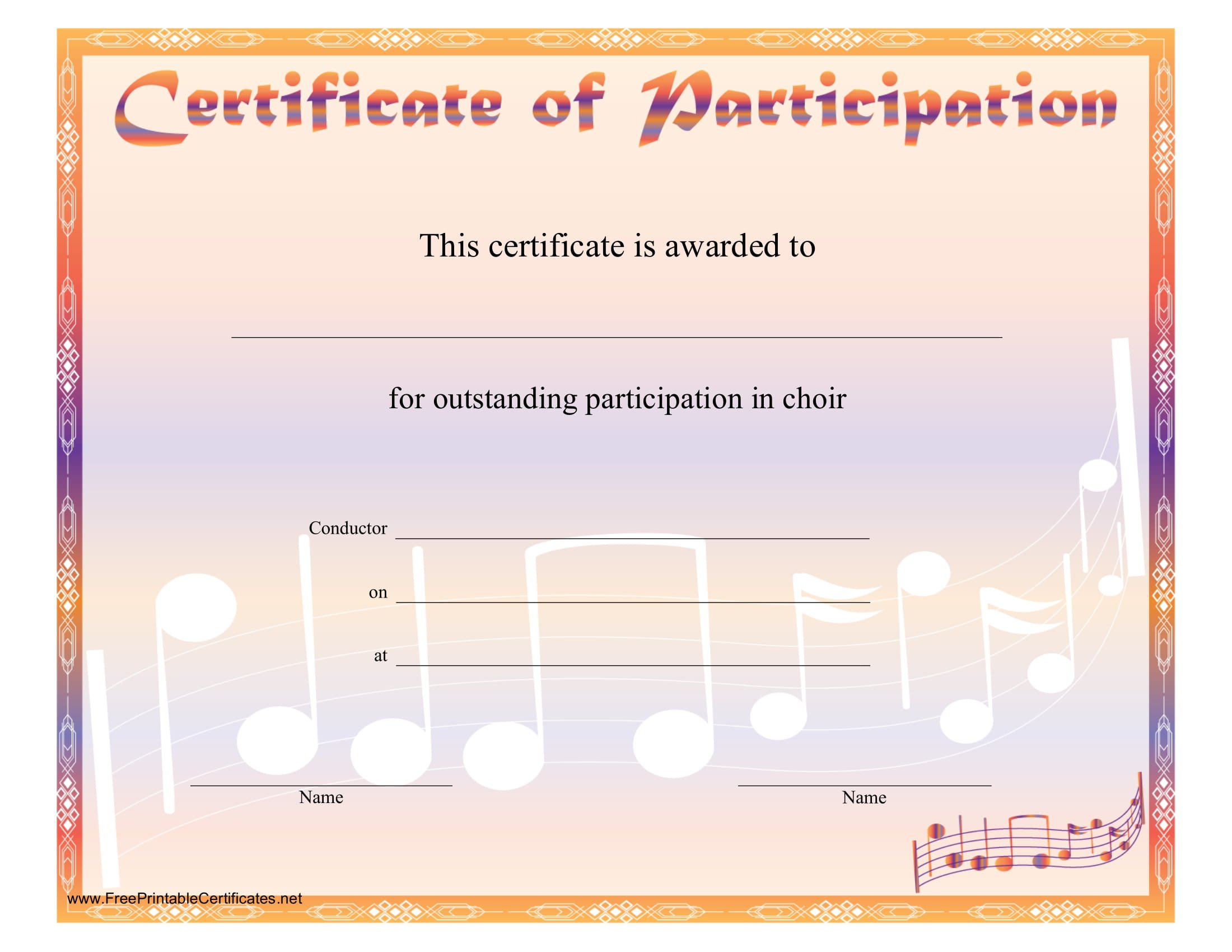 blank choir certificate of participation template