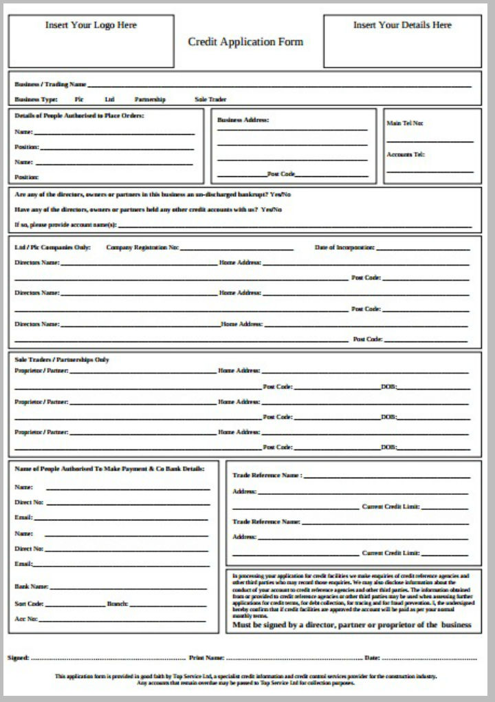 9 Credit Application Form Templates 8477