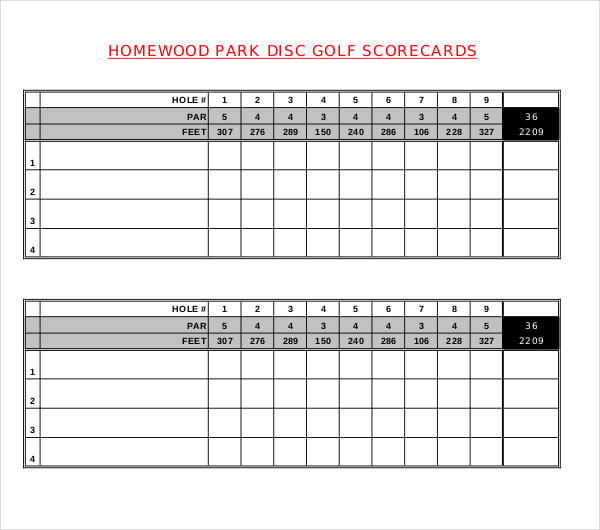 Golf Tournament Scorecard Template