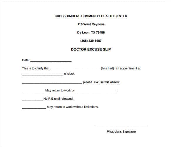 Doctors Excuse For Work Template