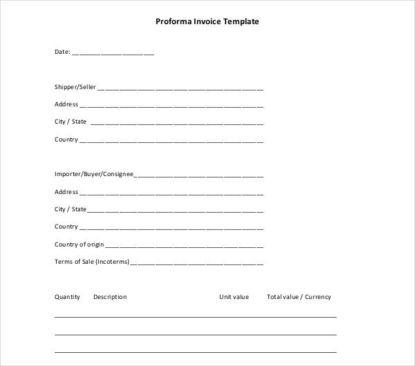 blank proforma invoice template