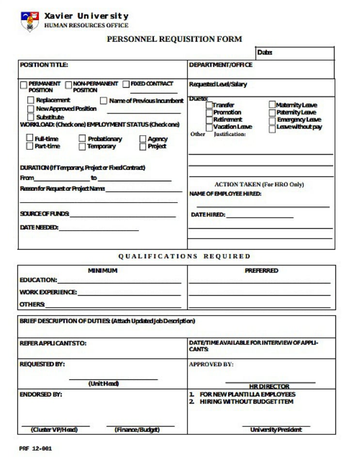 blank university personnel requisition form template