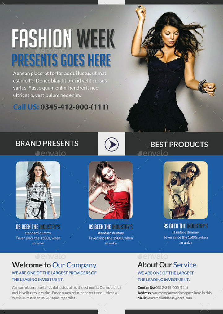 blue fashion week talent agency flyer template