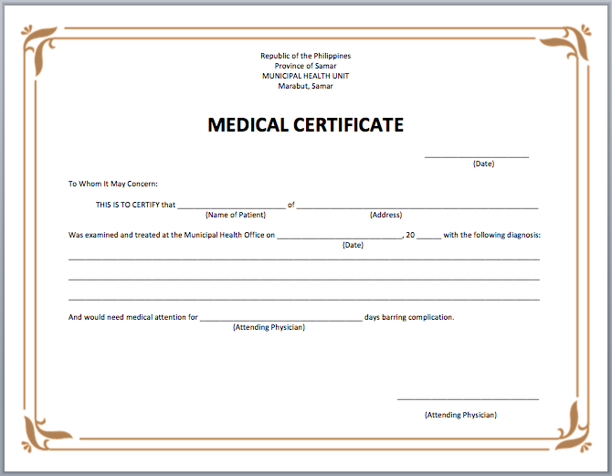 bordered medical leave certificate template