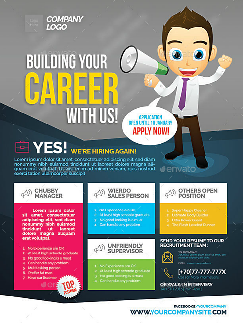 businessman illustration job flyer template 788x1050