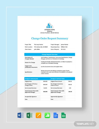 change order request summary template